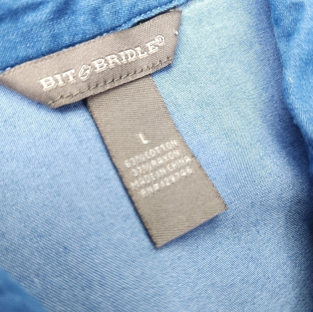 Bit n Bridle Blue Cotton Rayon Blend Sleeveless Dress Sz L - Picture 8 of 10